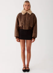 Aston Shearling Bomber Jacket - Brown