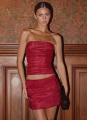 Atenea Draped Organza Corset - Deep Red
