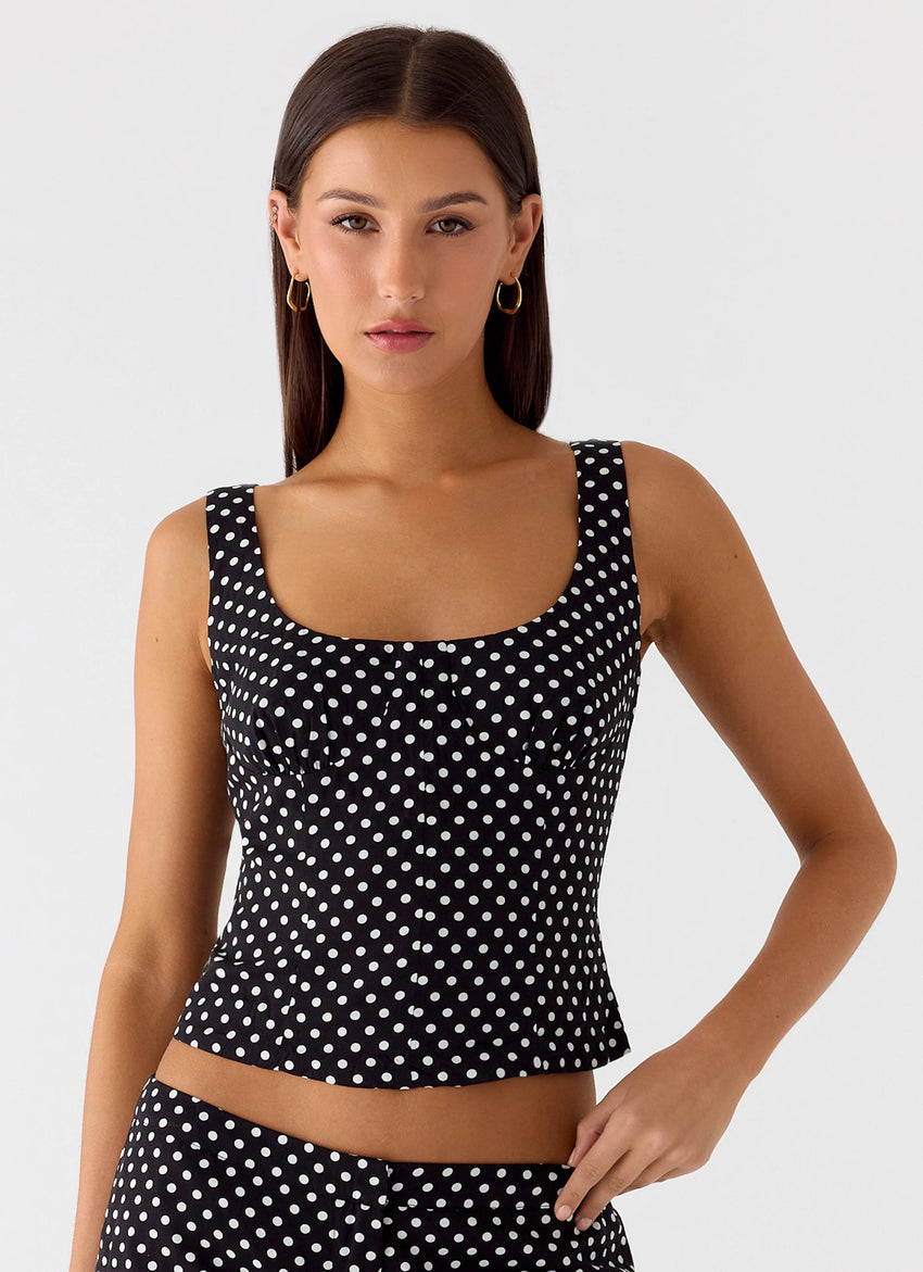 Coastline Bustier Top - Black Polkadot