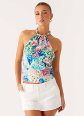 Dalila Beaded Tie Back Top - Santorini Floral