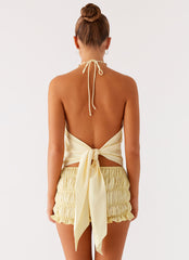 Dalila Beaded Tie Back Top - Yellow Floral