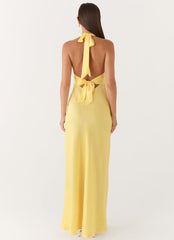 Heavy Hearted Satin Maxi Dress - Lemon
