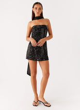 Kiesha Strapless Scarf Mini Dress - Black