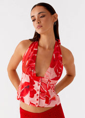 Lets Pretend Halterneck Top - Sicily Sunsets Print