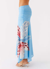 Liana Ruched Maxi Skirt - Deep Sea Bloom