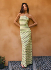 Marinah Halter Maxi Dress - Golden Kiwi Stripe
