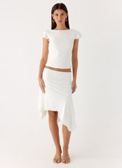 Maxina Asymmetrical Midi Skirt - White