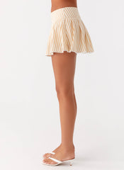 Oliviana Pleated Mini Skort - Taupe Stripe