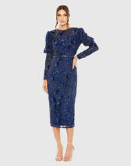 Embellished Puff Sleeve High Neck Dress