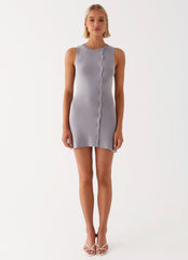 Not One Time Knit Mini Dress - Grey