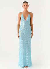 Ocean Views Sequin Maxi Dress - Blue