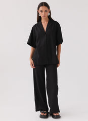 Roll with Me Linen Oversized Shirt - Black