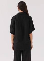 Roll with Me Linen Oversized Shirt - Black