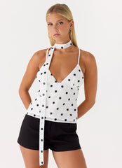 Quiero Backless Top - White Polka Dot