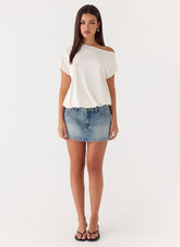 Silas Low Rise Denim Mini Skirt - Vintage Wash Blue