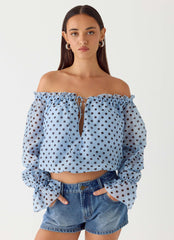 Tedara Top - Blue Mocha Dot
