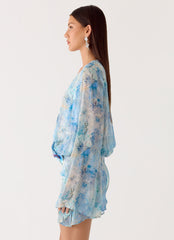 Vanish Into You Mini Dress - Aqua Paisley
