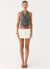 Vassy Halter Top - Grey Marle Stripe