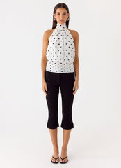 Willow Chiffon Top - White Polkadot