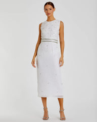White Sleeveless High Neck Beaded Midi Sheath Dress - FINAL SALE