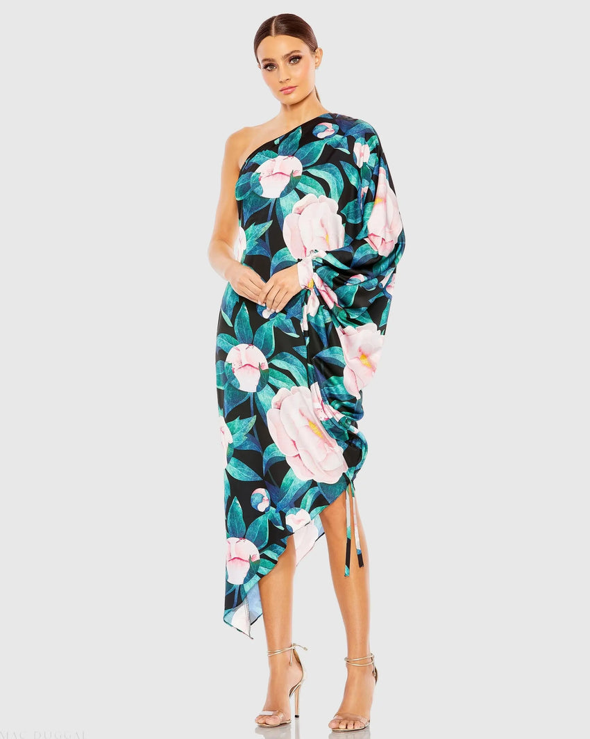Multicolor Floral One Shoulder Dress