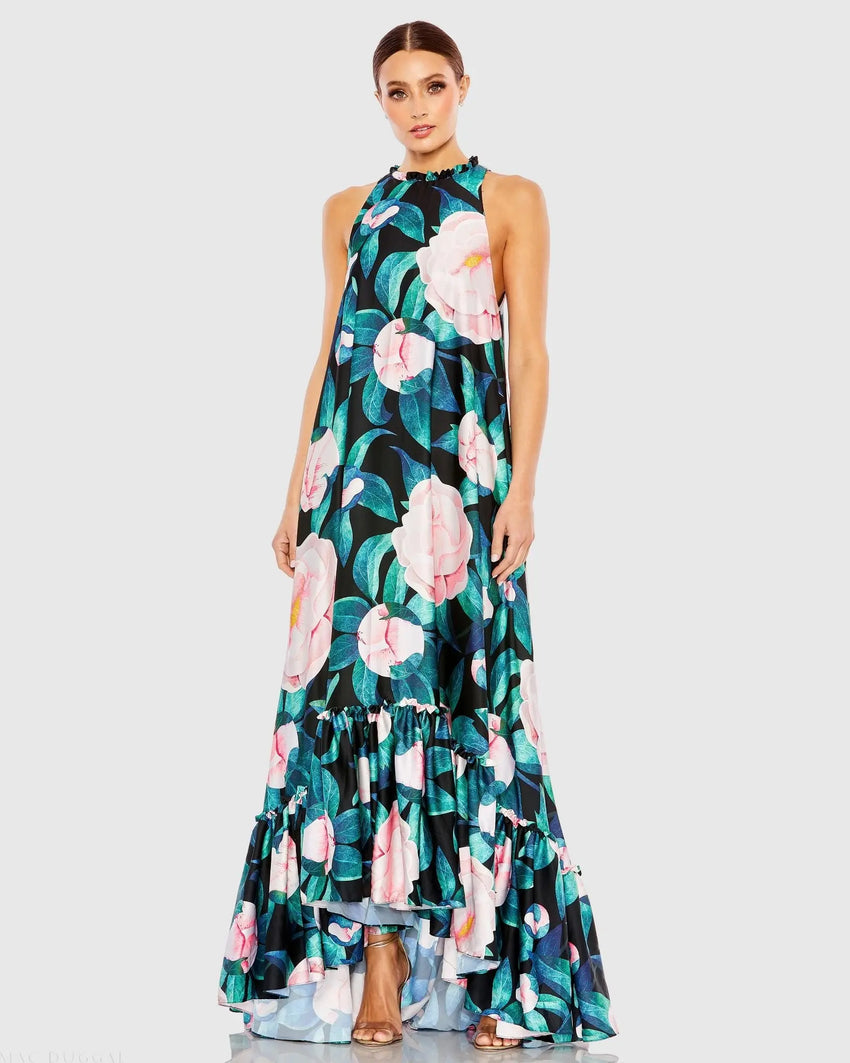 Multicolor High Neck Floral Babydoll Long Dress