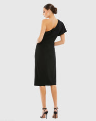 Black One Shoulder Midi Length Jersey Dress