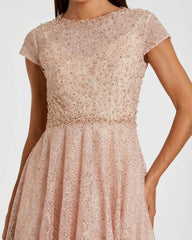 Pink Embellished Cap Sleeve A Line Dress