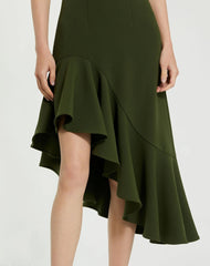 Dark Green Crepe 3/4 Sleeve Asymmetrical Hem Dress - FINAL SALE