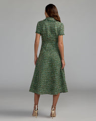 Emerald Multi Boucle Short Sleeve Button Up Midi Dress