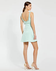 Green Hand Beaded Detail A-Line Mini Dress
