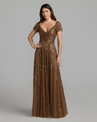 Sequined Evening Gown With Embellished Shoulders