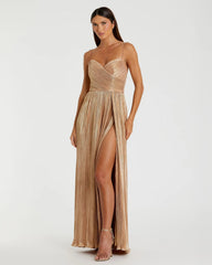 Gold Metallic Ruched A Line Gown