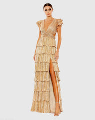 Ruffle Tiered Criss Cross Lace Up Gown