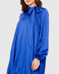 Blue High Neck Long Sleeve Bubble Hem Dress