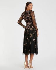 Black Multicolor Floral Embroidered A-Line Cocktail Dress