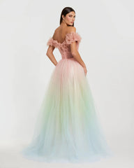 Multicolor Off The Shoulder Ombre Tulle Ballgown