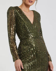 Olive Long Sleeve Sequined Mini Dress - FINAL SALE