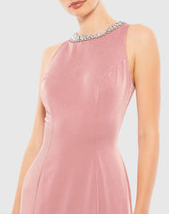 Pink Embellished Neck Trumpet Gown