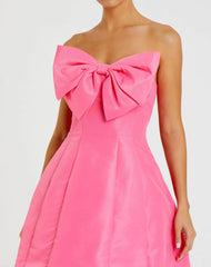 Pink Strapless Oversized Bow Fit & Flare Mini Dress