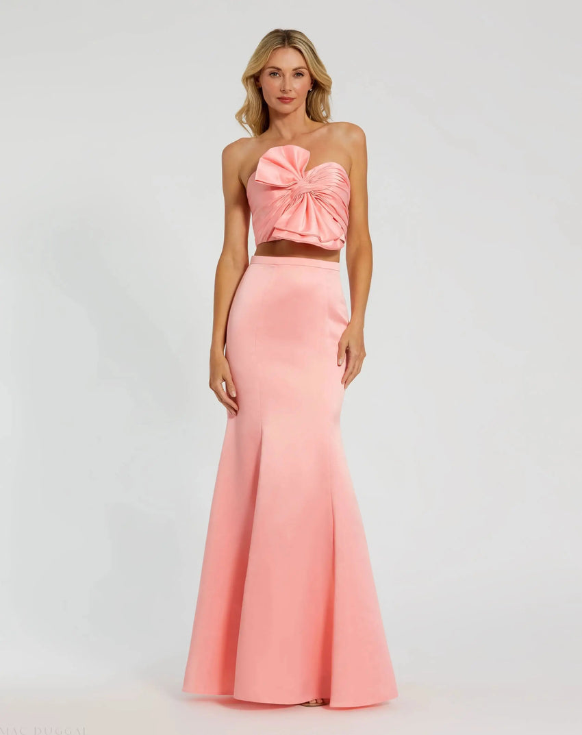 Pink Strapless Bow Top and Mermaid Skirt 2 Piece Set