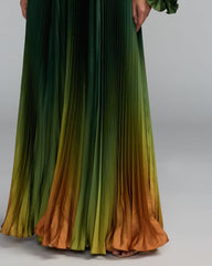 Green Ombre Pleated Charmeuse One Shoulder Ombre Gown