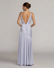 Powder Blue Charmeuse Cowl Gown With Thin Bow Straps