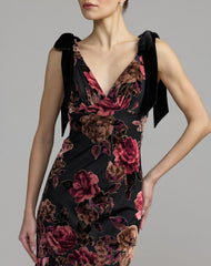 Black Floral Velvet Mermaid Gown With Bows