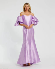 Purple Sweetheart Off The Shoulder Puff Sleeve Gown