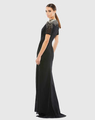 Black Embellished Shoulder Evening Gown