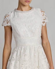 White Embroidered Lace A Line Midi Dress