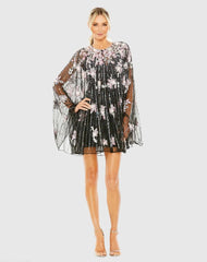 Black High Neck Embellished Trapeze Dress - FINAL SALE
