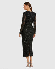 Black High Neck Long Sleeve Embellished Dress