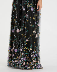 Black Embroidered Butterfly Sleeve Empire Waist Dress